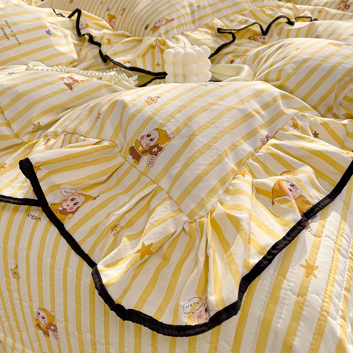 91家纺网 家纺一手货源 找家纺 赛丽雅 2026春夏新款古法水洗棉床盖四件套 甜星人