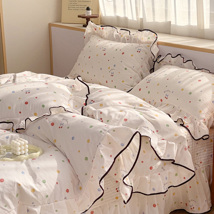 赛丽雅 2026春夏新款古法水洗棉床盖四件套 彩色波点