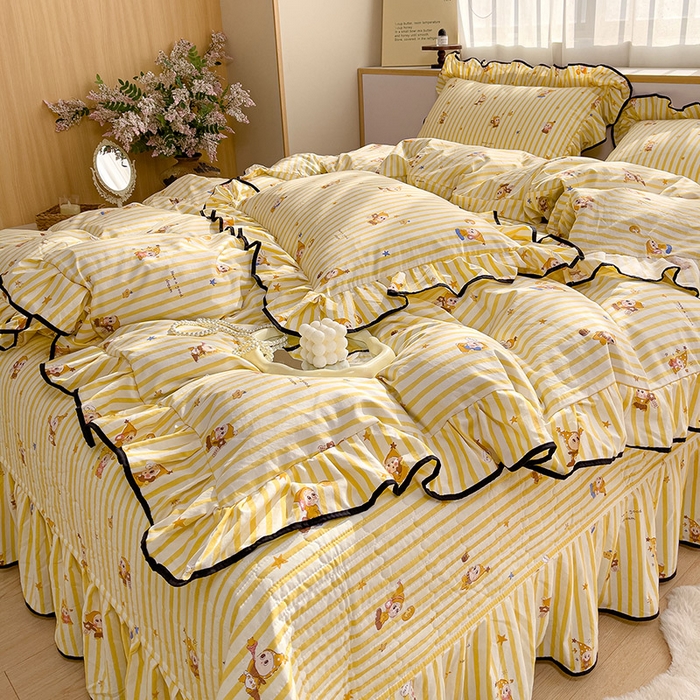 91家纺网 家纺一手货源 找家纺 赛丽雅 2026春夏新款古法水洗棉床盖四件套 甜星人