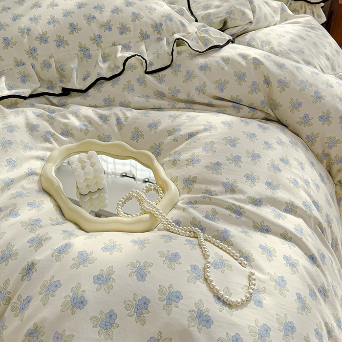 91家纺网 家纺一手货源 找家纺 赛丽雅 2026春夏新款古法水洗棉床盖四件套 兰黛