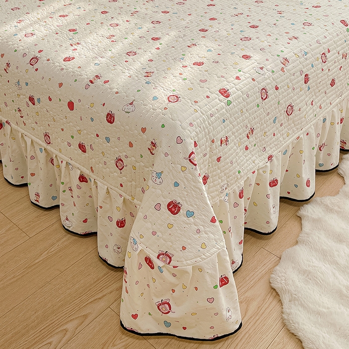 91家纺网 家纺一手货源 找家纺 赛丽雅 2026春夏新款古法水洗棉床盖四件套 苹果乐园