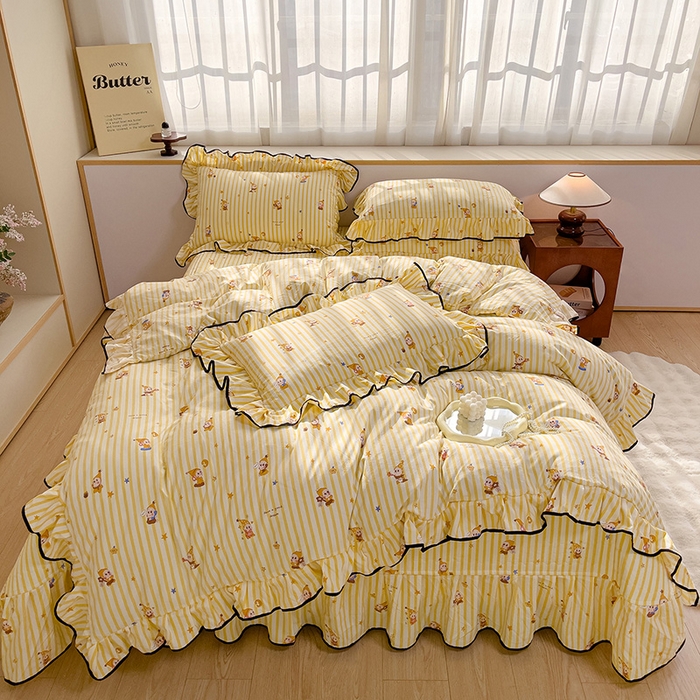 91家纺网 家纺一手货源 找家纺 赛丽雅 2026春夏新款古法水洗棉床盖四件套 甜星人