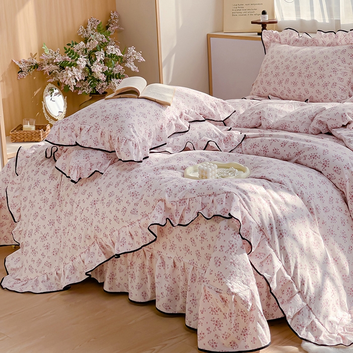 91家纺网 家纺一手货源 找家纺 赛丽雅 2026春夏新款古法水洗棉床盖四件套 七分甜