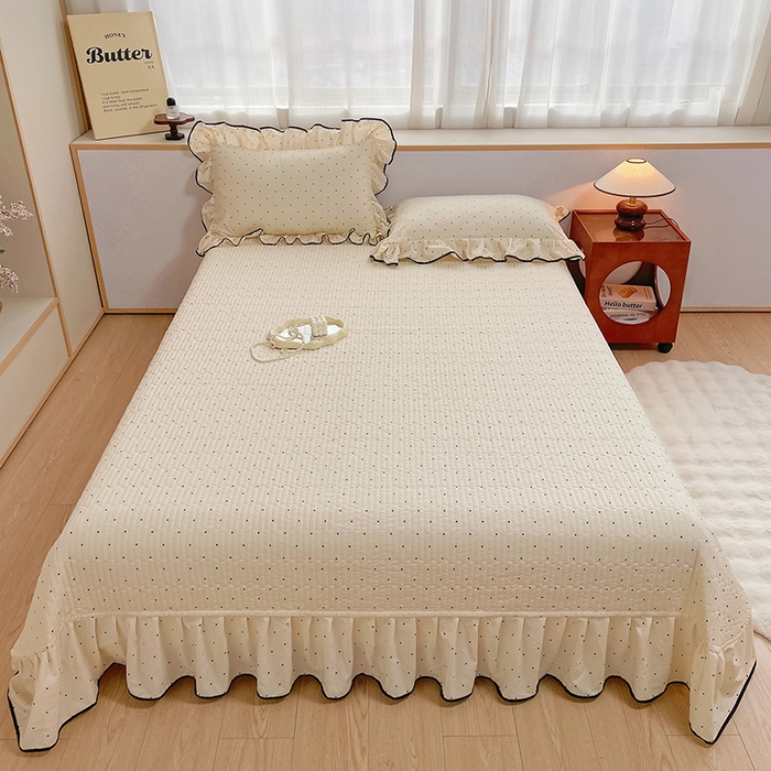 91家纺网 家纺一手货源 找家纺 赛丽雅 2026春夏新款古法水洗棉床盖四件套 波点