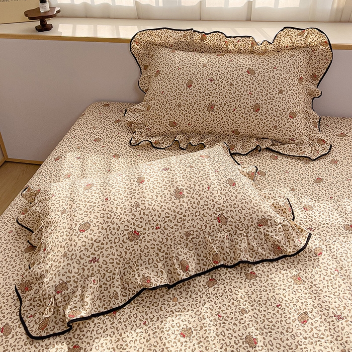 91家纺网 家纺一手货源 找家纺 赛丽雅 2026春夏新款古法水洗棉床盖四件套 豹纹猫咪