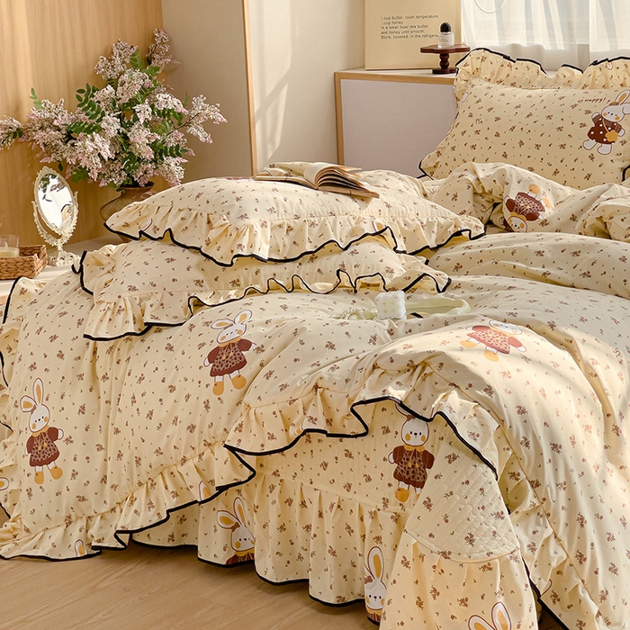 91家纺网 家纺一手货源 找家纺 赛丽雅 2026春夏新款古法水洗棉床盖四件套 暖兔