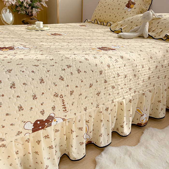 91家纺网 家纺一手货源 找家纺 赛丽雅 2026春夏新款古法水洗棉床盖四件套 暖兔