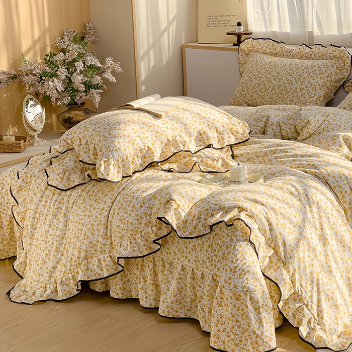 91家纺网 家纺一手货源 找家纺 赛丽雅 2026春夏新款古法水洗棉床盖四件套 花田错