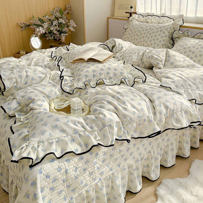 91家纺网 家纺一手货源 找家纺 赛丽雅 2026春夏新款古法水洗棉床盖四件套 兰黛