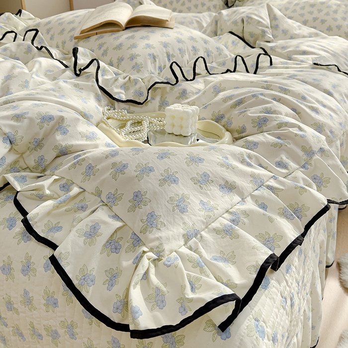 91家纺网 家纺一手货源 找家纺 赛丽雅 2026春夏新款古法水洗棉床盖四件套 兰黛