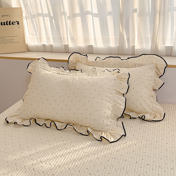 91家纺网 家纺一手货源 找家纺 赛丽雅 2026春夏新款古法水洗棉床盖四件套 波点