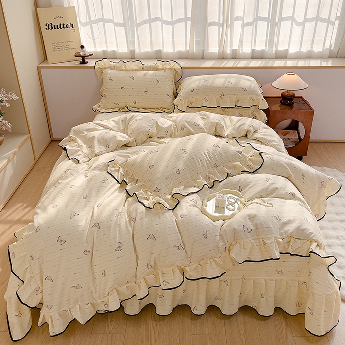 91家纺网 家纺一手货源 找家纺 赛丽雅 2026春夏新款古法水洗棉床盖四件套 漫花蝶舞