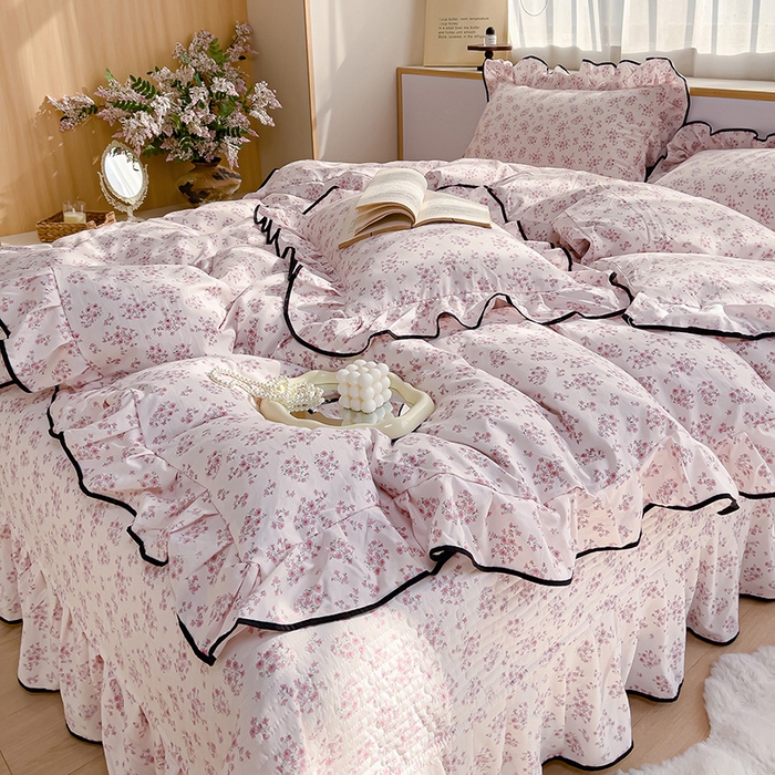 91家纺网 家纺一手货源 找家纺 赛丽雅 2026春夏新款古法水洗棉床盖四件套 七分甜