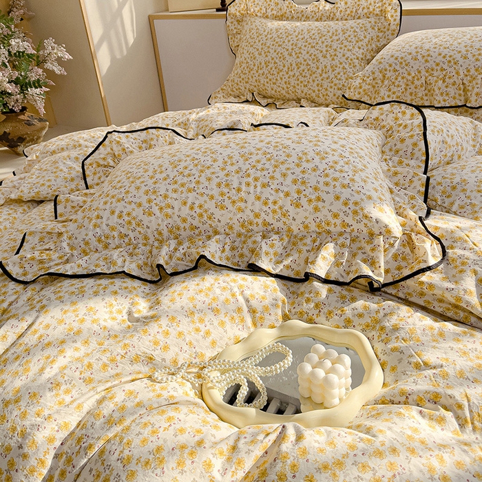 91家纺网 家纺一手货源 找家纺 赛丽雅 2026春夏新款古法水洗棉床盖四件套 花田错