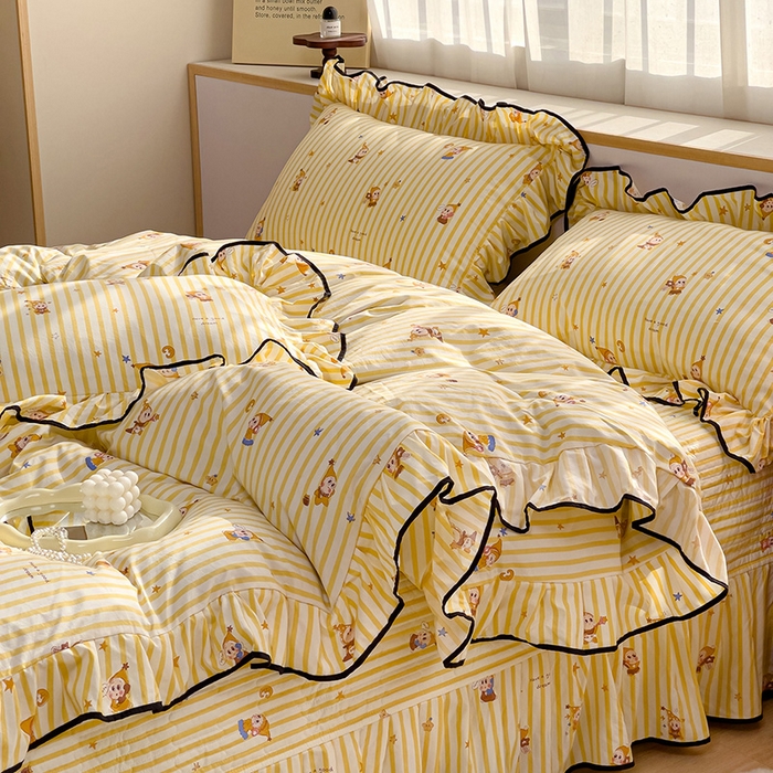 赛丽雅 2026春夏新款古法水洗棉床盖四件套 甜星人