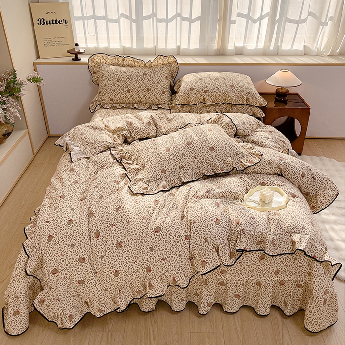 91家纺网 家纺一手货源 找家纺 赛丽雅 2026春夏新款古法水洗棉床盖四件套 豹纹猫咪