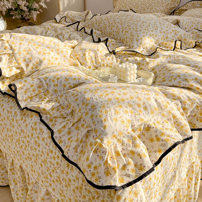 91家纺网 家纺一手货源 找家纺 赛丽雅 2026春夏新款古法水洗棉床盖四件套 花田错