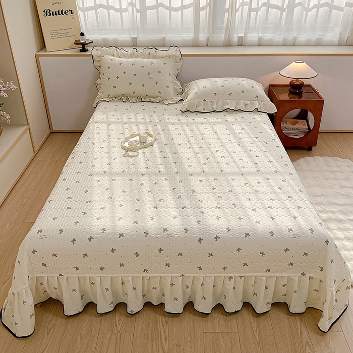 91家纺网 家纺一手货源 找家纺 赛丽雅 2026春夏新款古法水洗棉床盖四件套 灰蝴蝶