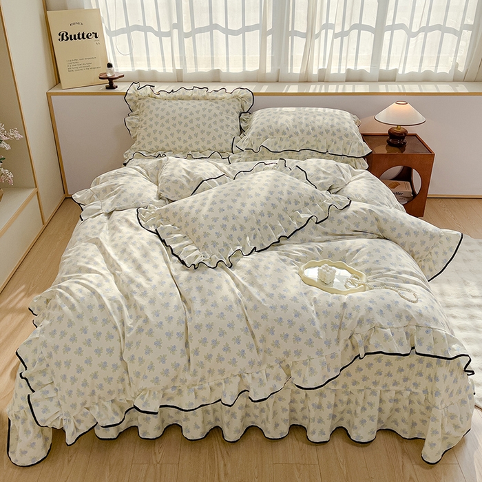 91家纺网 家纺一手货源 找家纺 赛丽雅 2026春夏新款古法水洗棉床盖四件套 兰黛