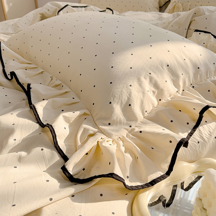 91家纺网 家纺一手货源 找家纺 赛丽雅 2026春夏新款古法水洗棉床盖四件套 波点