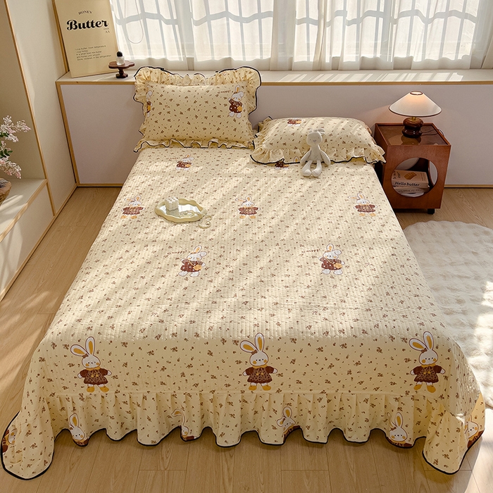 91家纺网 家纺一手货源 找家纺 赛丽雅 2026春夏新款古法水洗棉床盖四件套 暖兔