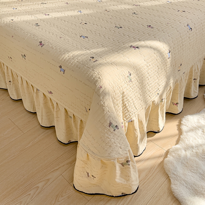 91家纺网 家纺一手货源 找家纺 赛丽雅 2026春夏新款古法水洗棉床盖四件套 狗狗家族