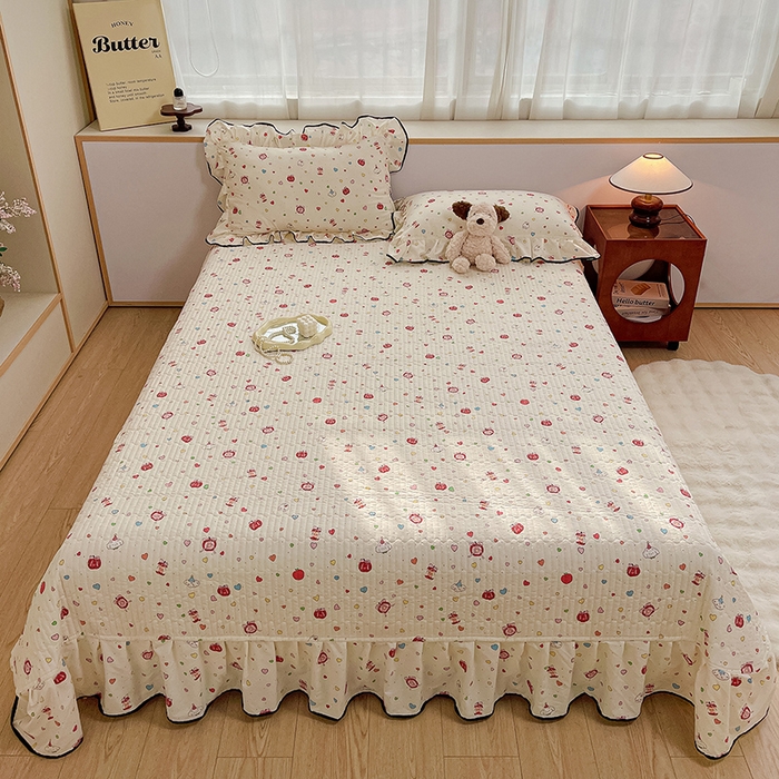 91家纺网 家纺一手货源 找家纺 赛丽雅 2026春夏新款古法水洗棉床盖四件套 苹果乐园