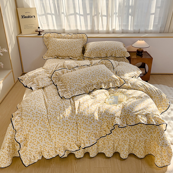 91家纺网 家纺一手货源 找家纺 赛丽雅 2026春夏新款古法水洗棉床盖四件套 花田错