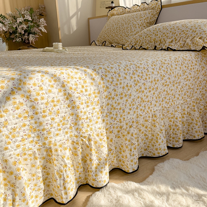 91家纺网 家纺一手货源 找家纺 赛丽雅 2026春夏新款古法水洗棉床盖四件套 花田错