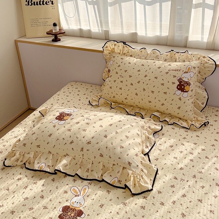 91家纺网 家纺一手货源 找家纺 赛丽雅 2026春夏新款古法水洗棉床盖四件套 暖兔