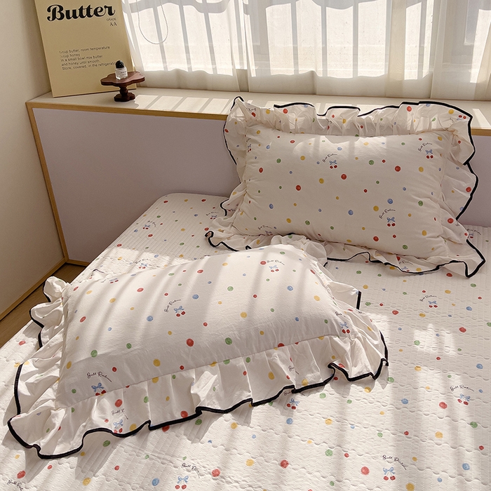 91家纺网 家纺一手货源 找家纺 赛丽雅 2026春夏新款古法水洗棉床盖四件套 彩色波点