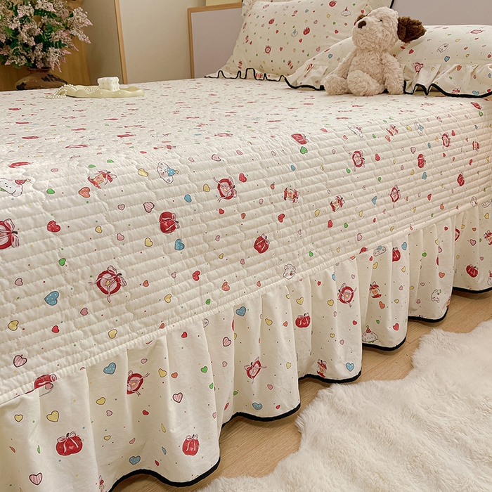 91家纺网 家纺一手货源 找家纺 赛丽雅 2026春夏新款古法水洗棉床盖四件套 苹果乐园