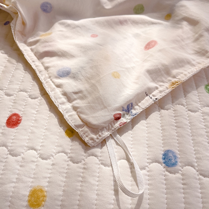 91家纺网 家纺一手货源 找家纺 赛丽雅 2026春夏新款古法水洗棉床盖四件套 彩色波点