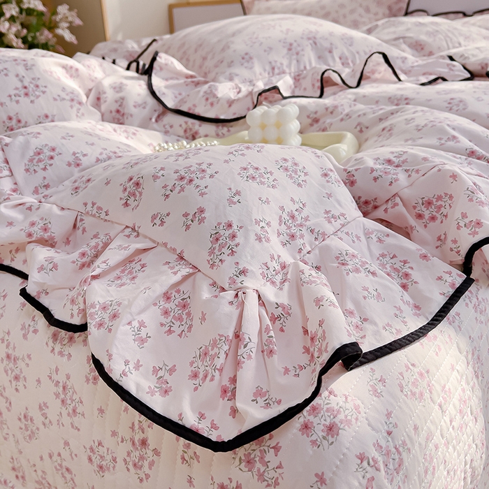 91家纺网 家纺一手货源 找家纺 赛丽雅 2026春夏新款古法水洗棉床盖四件套 七分甜