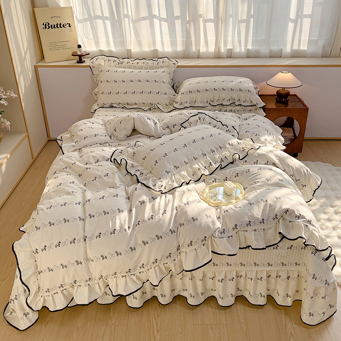 91家纺网 家纺一手货源 找家纺 赛丽雅 2026春夏新款古法水洗棉床盖四件套 木马乐园