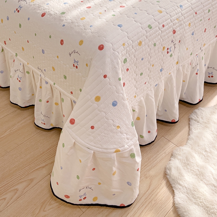 91家纺网 家纺一手货源 找家纺 赛丽雅 2026春夏新款古法水洗棉床盖四件套 彩色波点