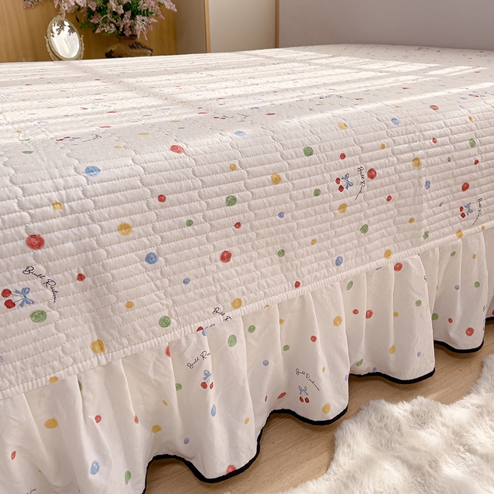 91家纺网 家纺一手货源 找家纺 赛丽雅 2026春夏新款古法水洗棉床盖四件套 彩色波点