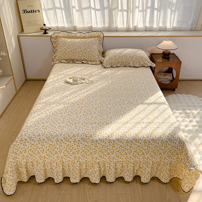 91家纺网 家纺一手货源 找家纺 赛丽雅 2026春夏新款古法水洗棉床盖四件套 花田错