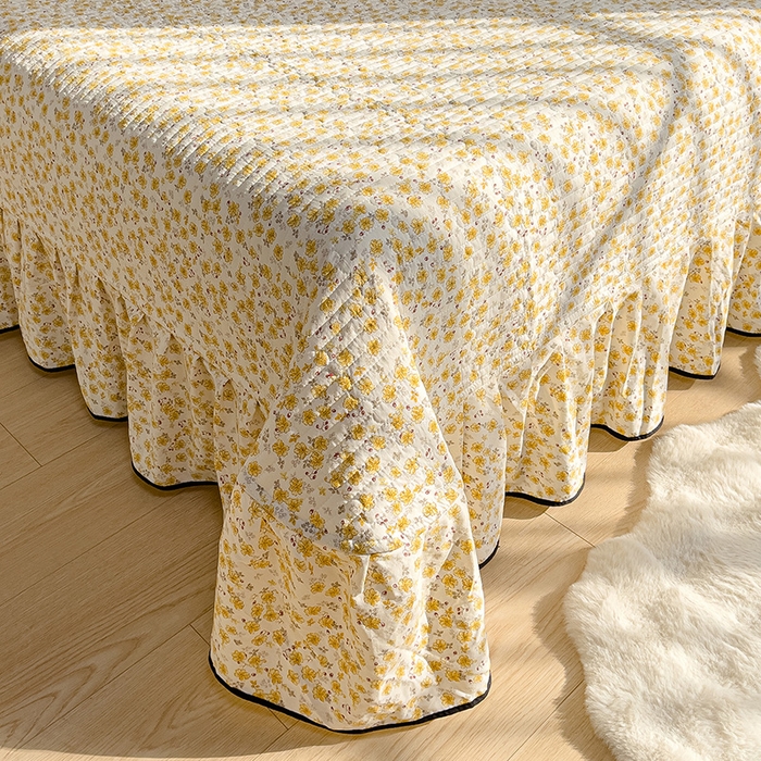 91家纺网 家纺一手货源 找家纺 赛丽雅 2026春夏新款古法水洗棉床盖四件套 花田错