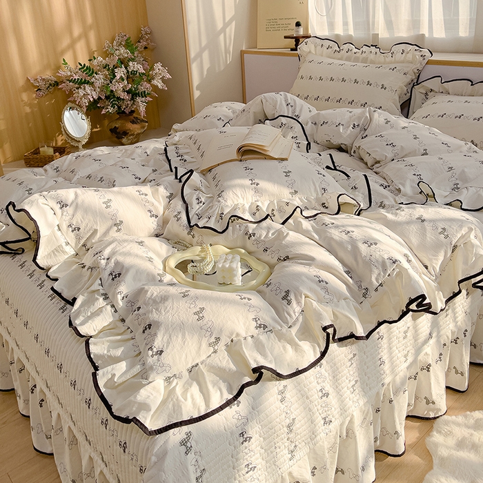 91家纺网 家纺一手货源 找家纺 赛丽雅 2026春夏新款古法水洗棉床盖四件套 木马乐园