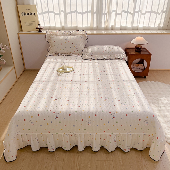 91家纺网 家纺一手货源 找家纺 赛丽雅 2026春夏新款古法水洗棉床盖四件套 彩色波点