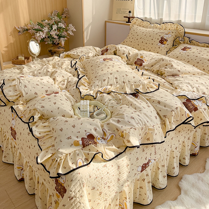 91家纺网 家纺一手货源 找家纺 赛丽雅 2026春夏新款古法水洗棉床盖四件套 暖兔