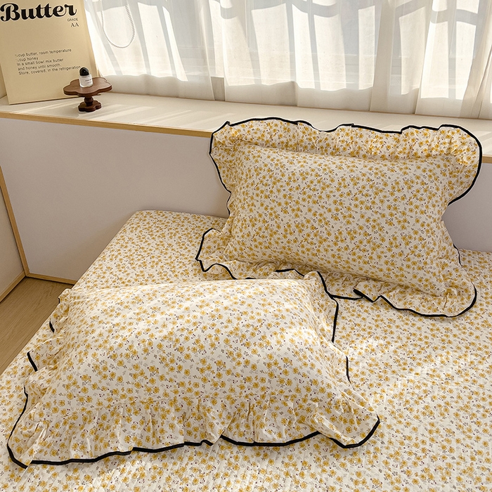 91家纺网 家纺一手货源 找家纺 赛丽雅 2026春夏新款古法水洗棉床盖四件套 花田错