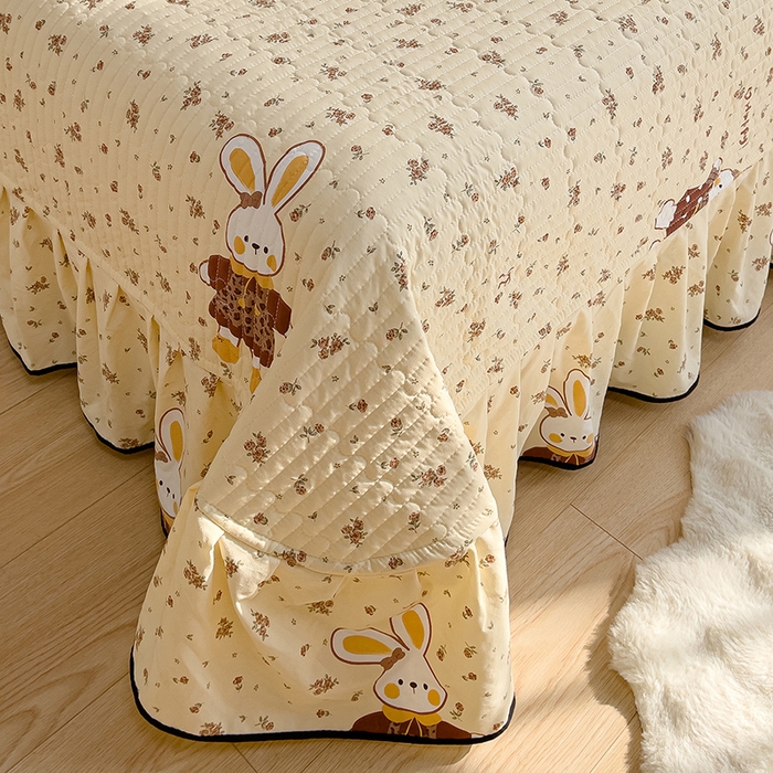 91家纺网 家纺一手货源 找家纺 赛丽雅 2026春夏新款古法水洗棉床盖四件套 暖兔