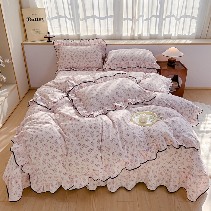 91家纺网 家纺一手货源 找家纺 赛丽雅 2026春夏新款古法水洗棉床盖四件套 七分甜