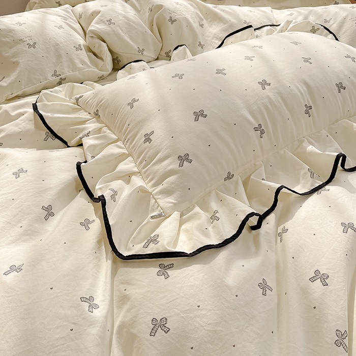 91家纺网 家纺一手货源 找家纺 赛丽雅 2026春夏新款古法水洗棉床盖四件套 灰蝴蝶