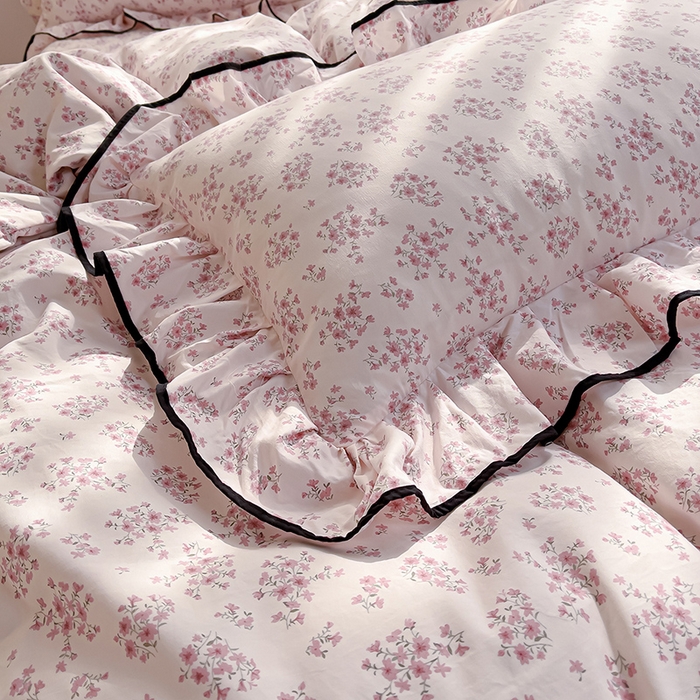 91家纺网 家纺一手货源 找家纺 赛丽雅 2026春夏新款古法水洗棉床盖四件套 七分甜