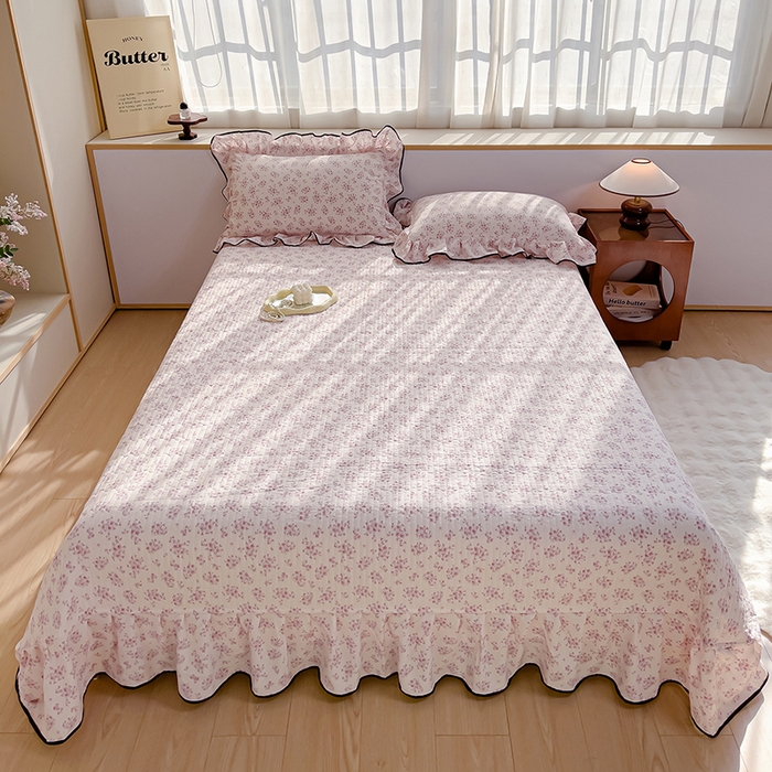 91家纺网 家纺一手货源 找家纺 赛丽雅 2026春夏新款古法水洗棉床盖四件套 七分甜