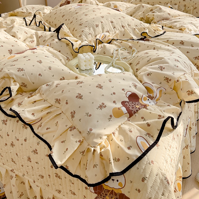 91家纺网 家纺一手货源 找家纺 赛丽雅 2026春夏新款古法水洗棉床盖四件套 暖兔