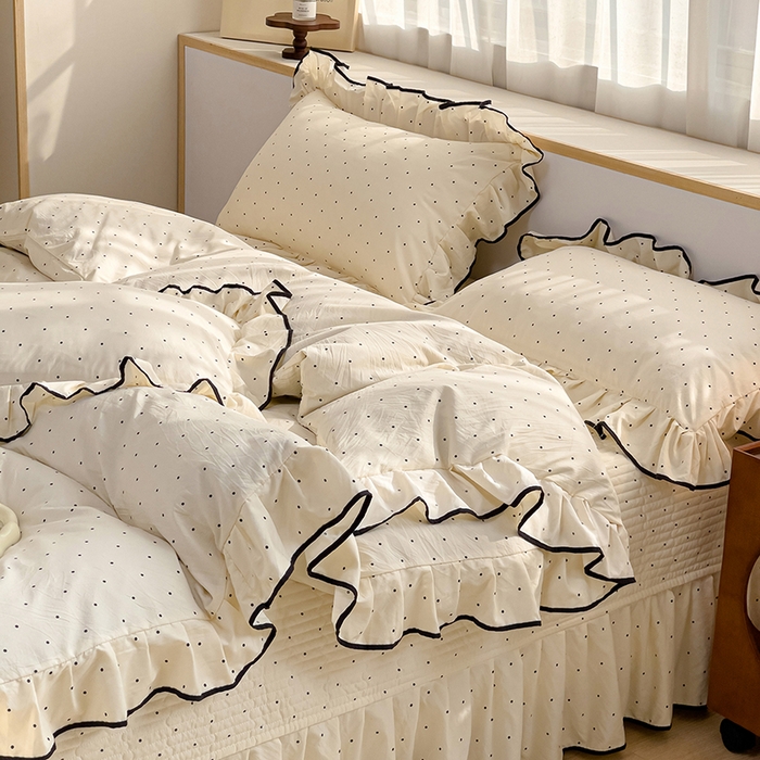 赛丽雅 2026春夏新款古法水洗棉床盖四件套 波点
